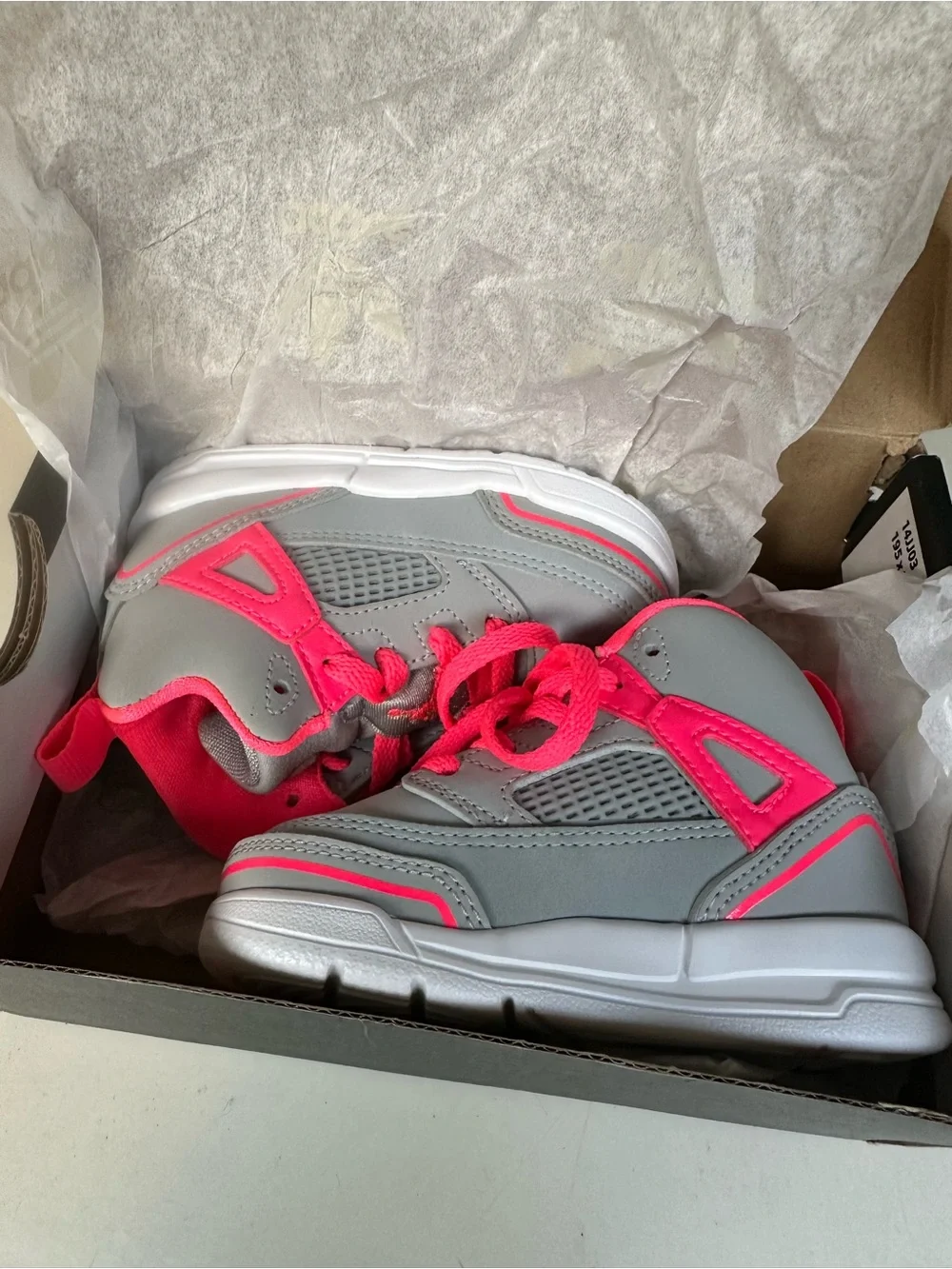 Jordan Kids Grey Sneakers with Neon Pink Accents